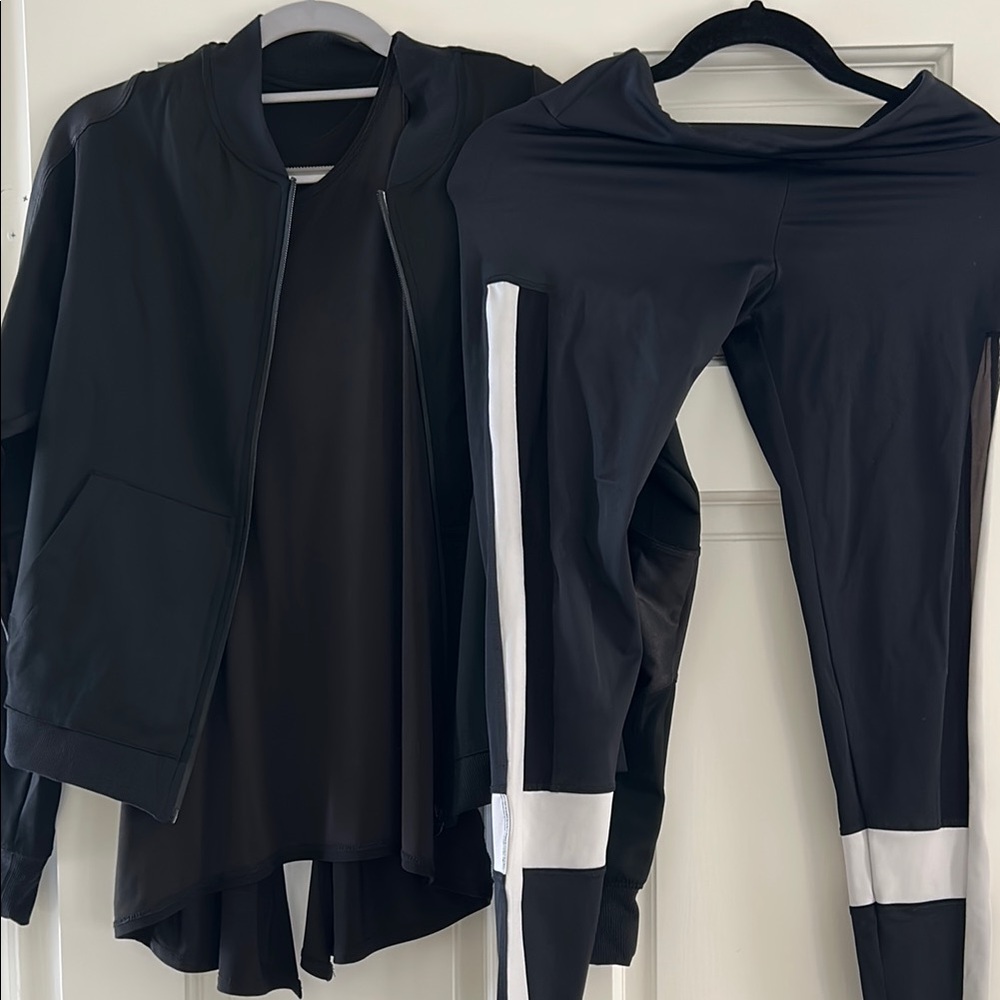 Black  3 piece workout Women's Jacket /tight /top with WAccents